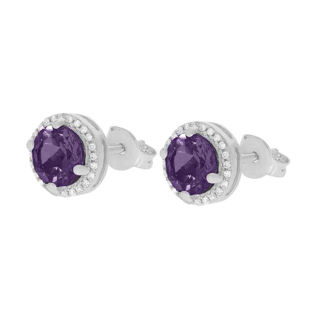 Blue Topaz and Diamond Halo Stud Earrings PD31343AER AMETHYST